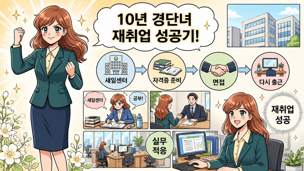 10년 경단녀 재취업 성공기 새일센터 자격증 준비 면접 다시 출근 과정 이미지