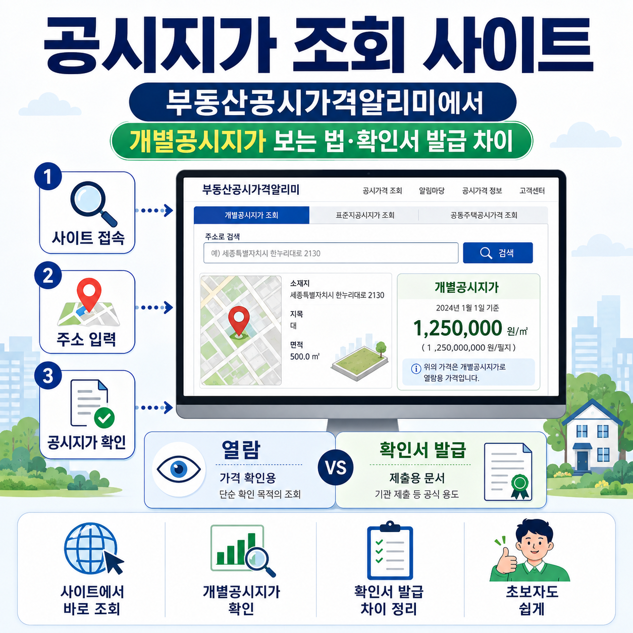 공시지가 조회 사이트|부동산공시가격알리미에서 개별공시지가 보는 법·확인서 발급 차이