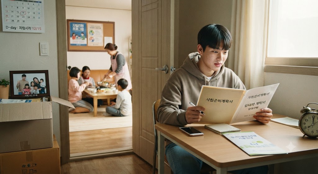 자립을 앞둔 보육원 청년이 자립준비계획서를 보고 있는 모습
