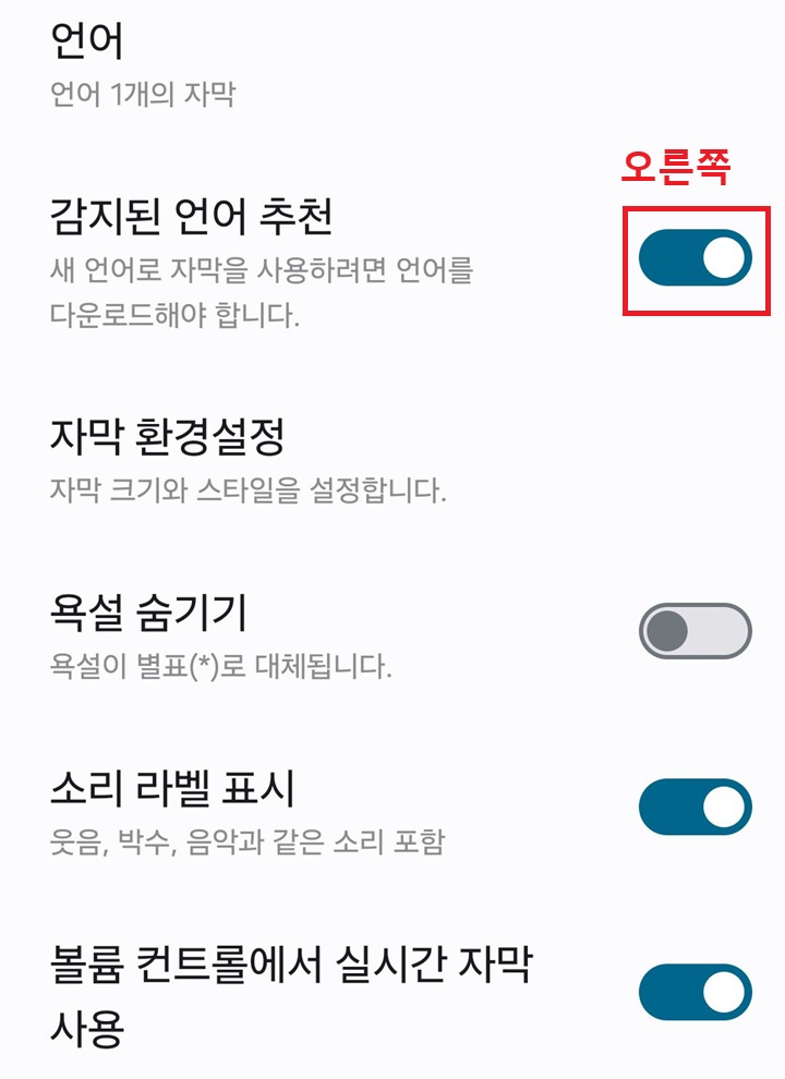 감지된 언어 추천 메뉴 보임