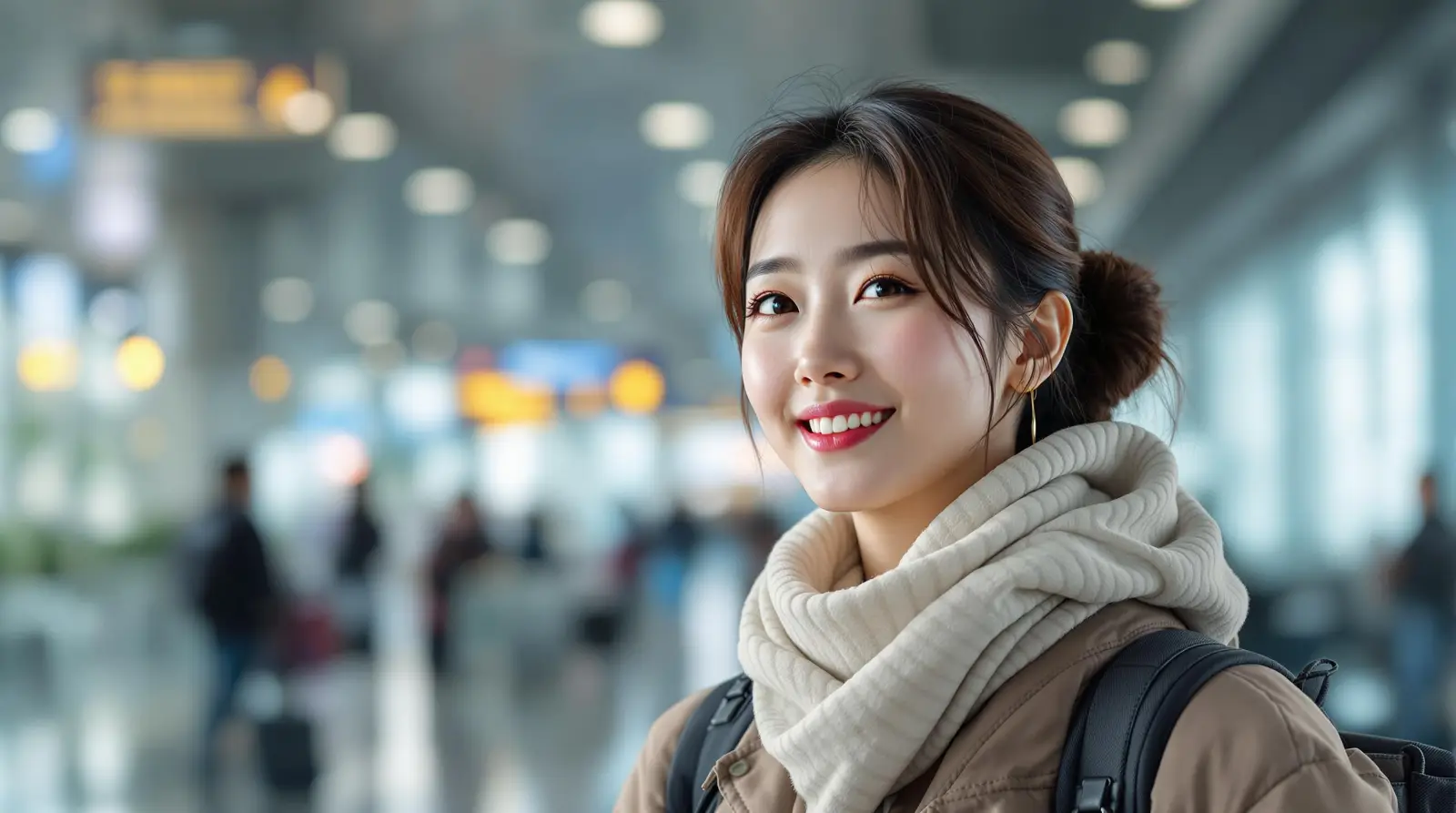 공항에서 여행을 떠나는 여성