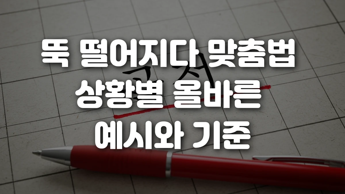 뚝 떨어지다 맞춤법 상황별 올바른 예시와 기준
