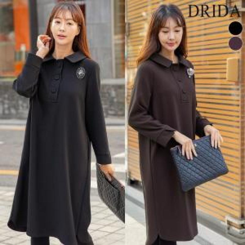 드리다 겨울 카라 반오픈 기모 정장 원피스 50-60대 중년 여성 하객 상견례 모임 출근 엄마옷