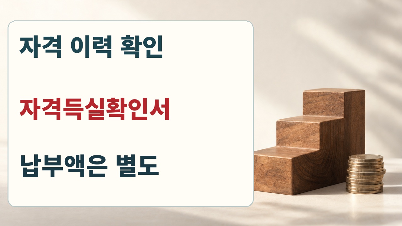 자격 이력 확인에는 자격득실확인서를, 납부액 확인에는 별도 서류를 구분하는 안내