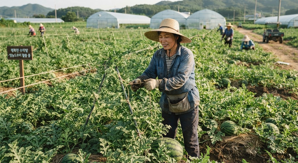 수박밭에서 10일 동안 일을 도와주는 영농도우미