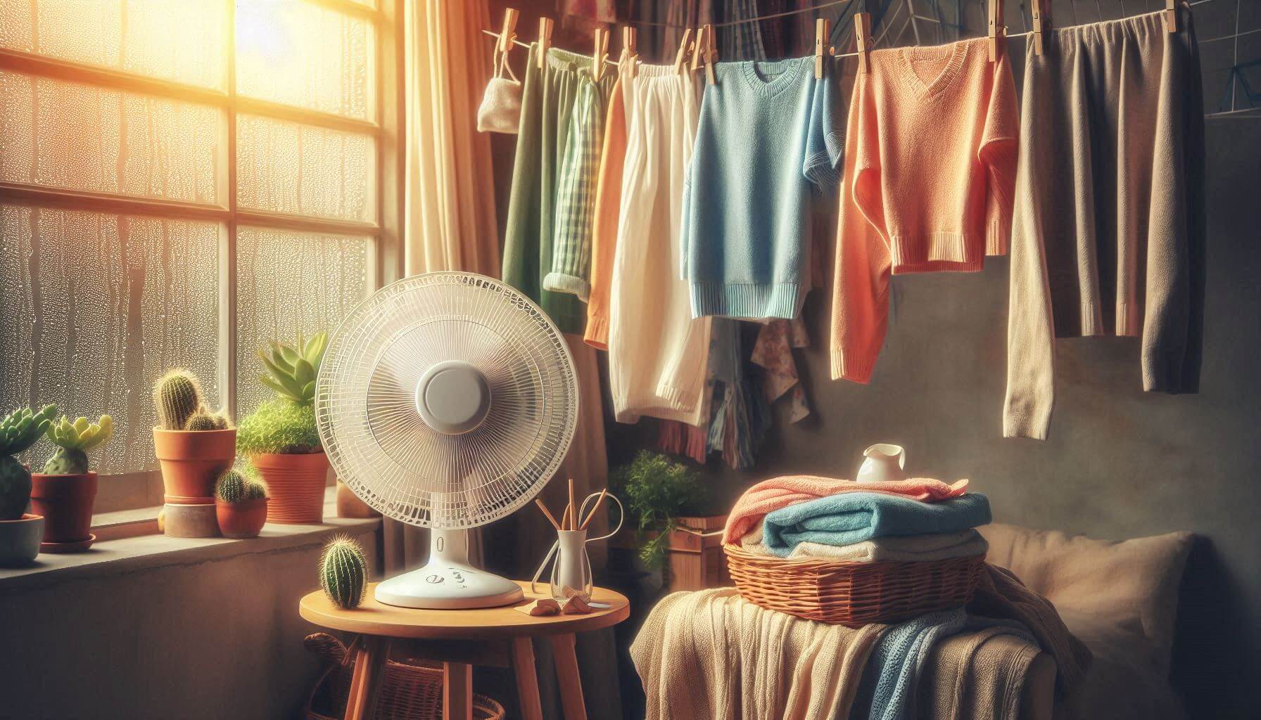 실내 선풍기 빨래 건조하는 모습