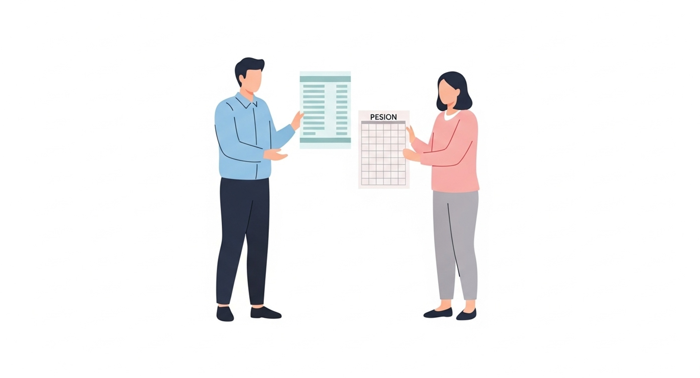 직장인과 자영업자가 서로 연금 납부서를 비교하며 차이를 확인하는 장면, 제도 구분을 이해해야 합니다.