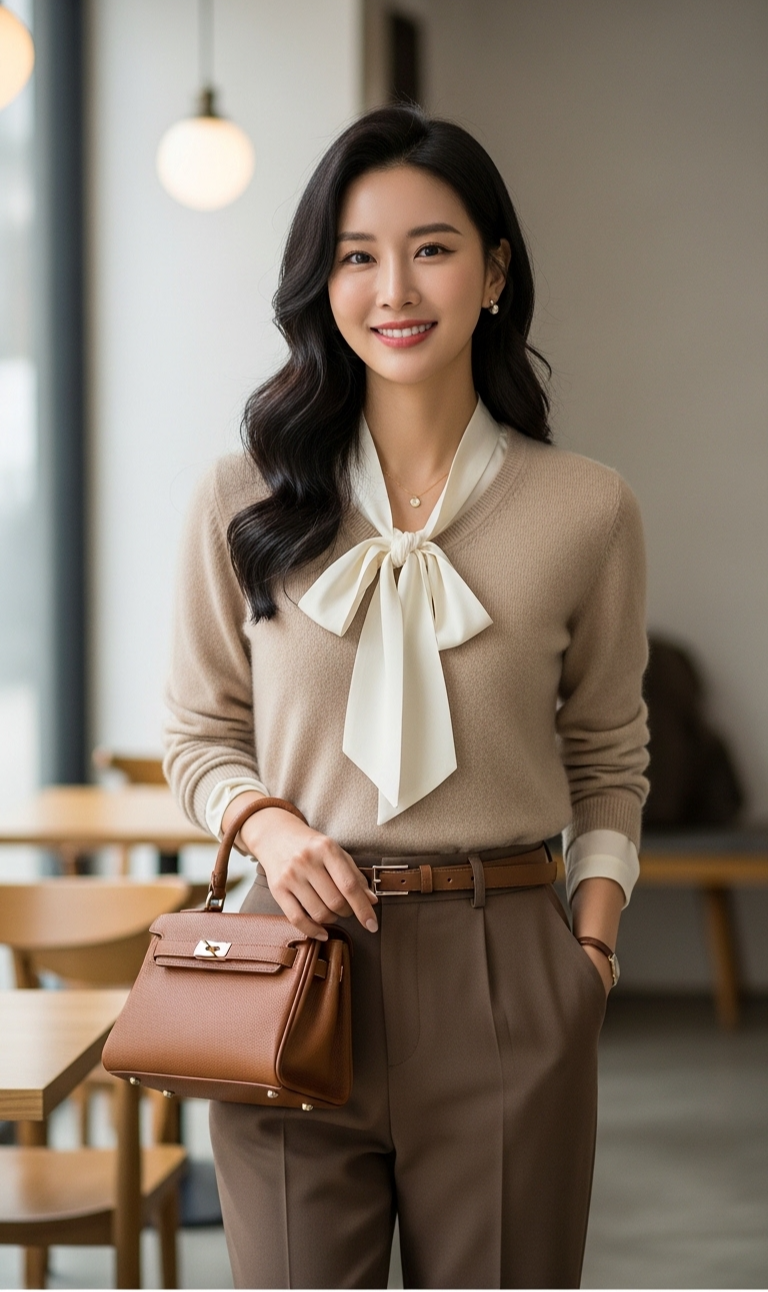 베이지, 아이보리, 브라운 컬러가 조화롭게 섞인 톤온톤 뉴트럴 코디