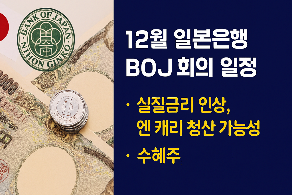 12월 일본은행 BOJ 회의 일정, 단칸 지수 및 금리 인상, 엔 캐리 청산 가능성, 수혜주, 관련주