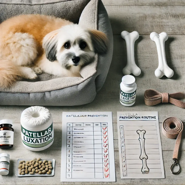 강아지 슬개골 탈구 예방을 위한 관절 영양제, 정형외과용 침대, 산책 리드, 관리 체크리스트 구성