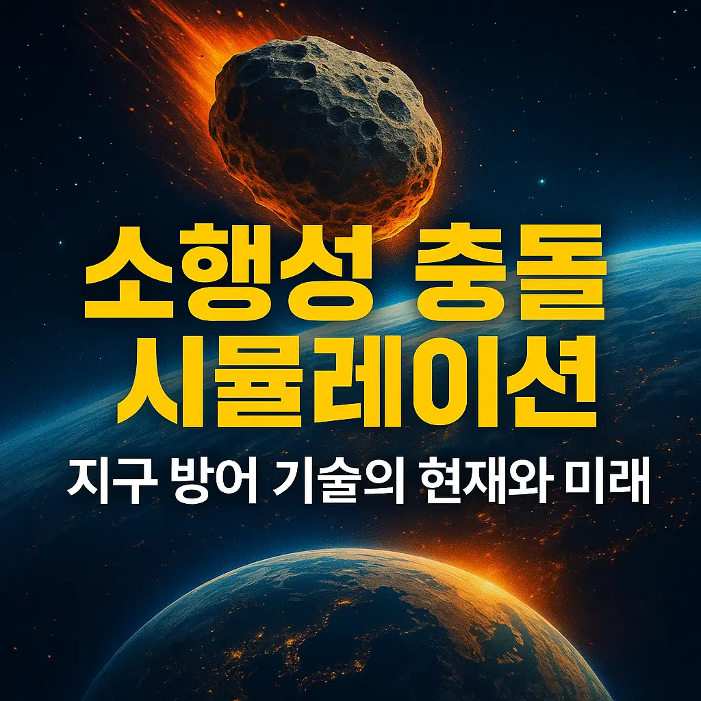 소행성이 지구로 향하는 장면과 방어 기술을 표현한 블로그용 썸네일 이미지