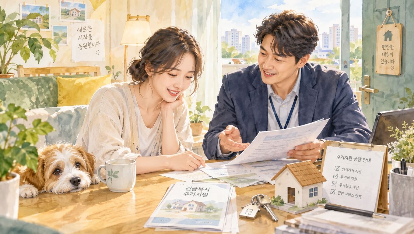 긴급복지 주거지원에 대하여 상담사에게 상담 밭고 있는 이미지