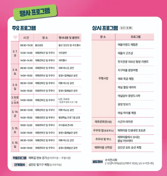 광양 매화축제 기간 2025 주차