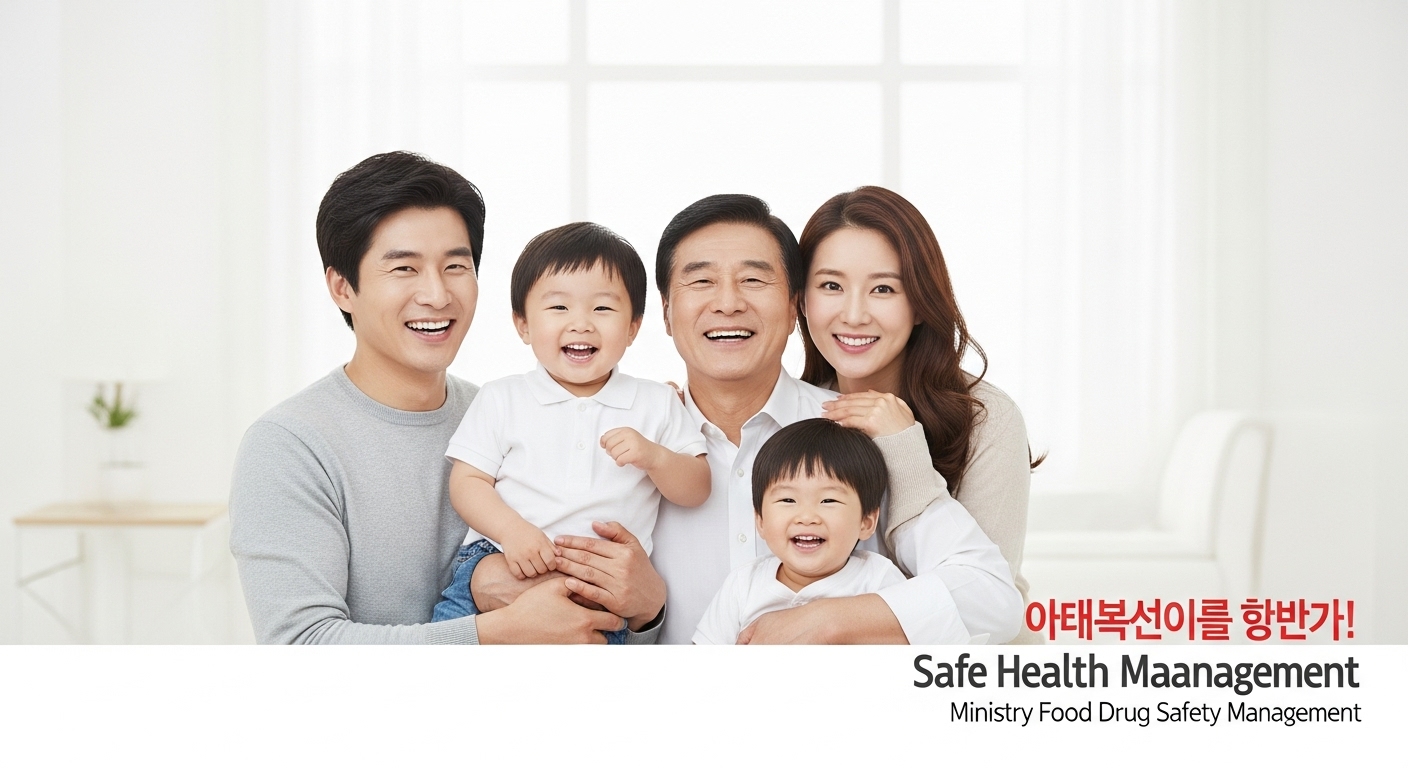 식약처 안전관리 포스터와 함께 웃는 가족
