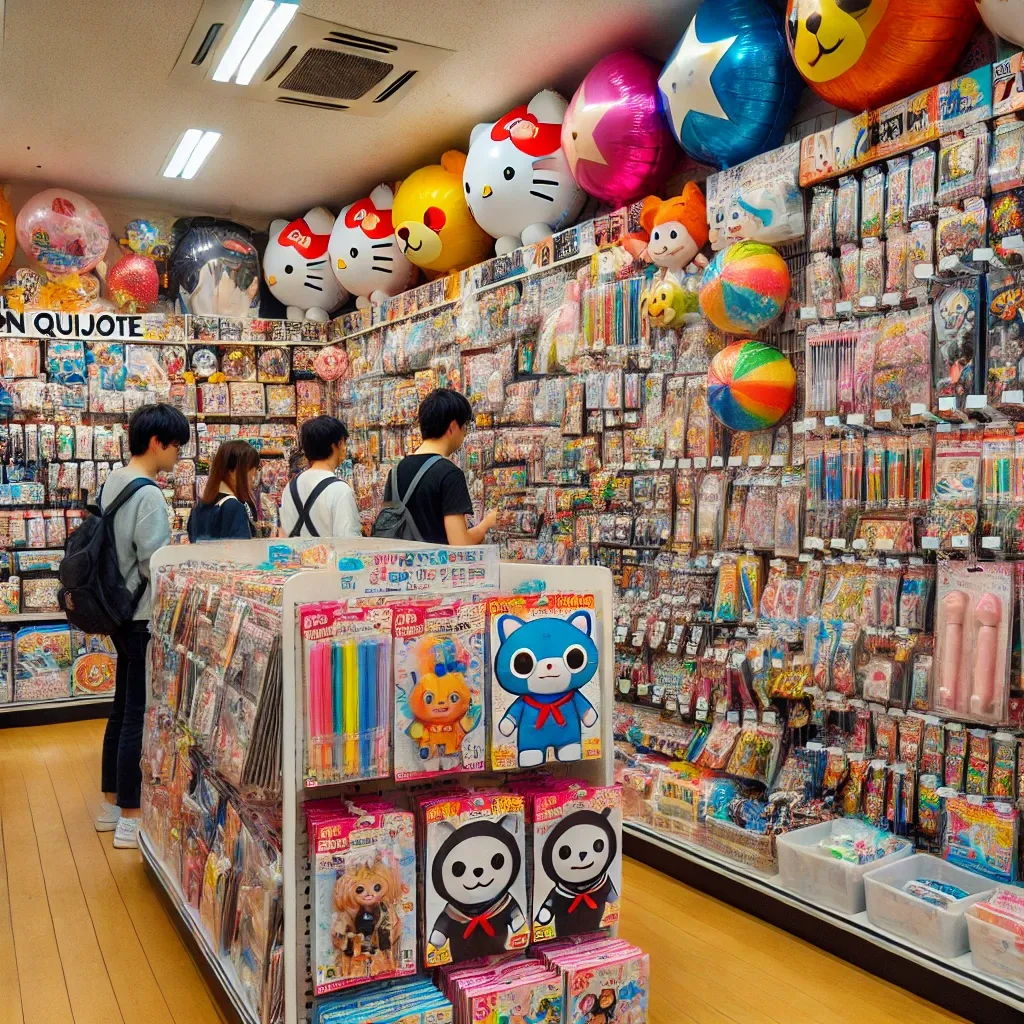 일본 돈키호테 매장의 활기찬 파티 용품 코너