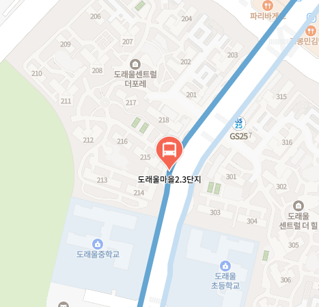 도래울마을2.3단지에서 인천공항 리무진 공항버스(7500번) 지도 위치