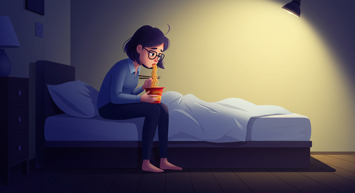 야식을 먹는 직장인의 모습