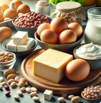 달걀, 두부, 콩, 요거트 등 단백질이 풍부한 음식 사진