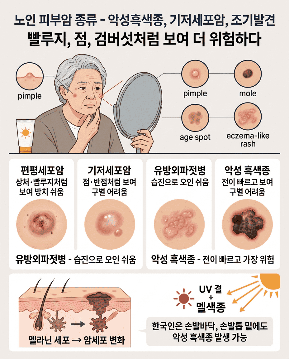 2노인 피부암 종류 (악성흑색종, 기저세포암, 조기발견)