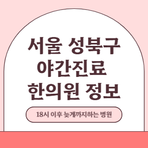 서울 성북구 야간진료 한의원 병원 (18시 이후 늦게까지하는 병원)