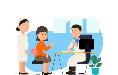 의사와 대화하는 여성