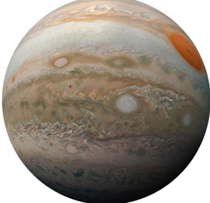 태양계에서 가장 거대한 행성인 목성의 화려한 줄무늬 대기 모습