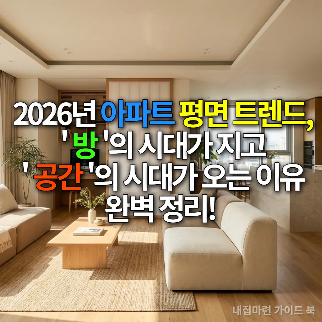 2026년 아파트 평면 트렌드를 반영한 유연하고 개방적인 한국 아파트 거실의 모습