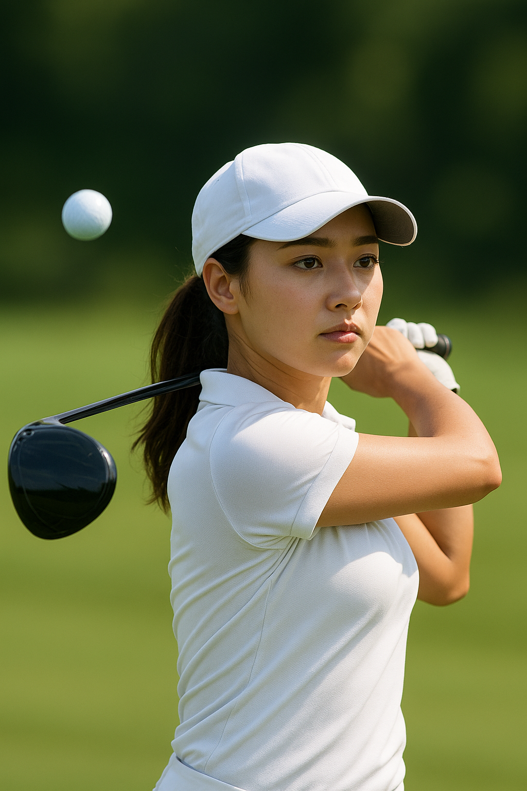 여자골퍼 드라이버 임팩트 후 피니쉬 모습