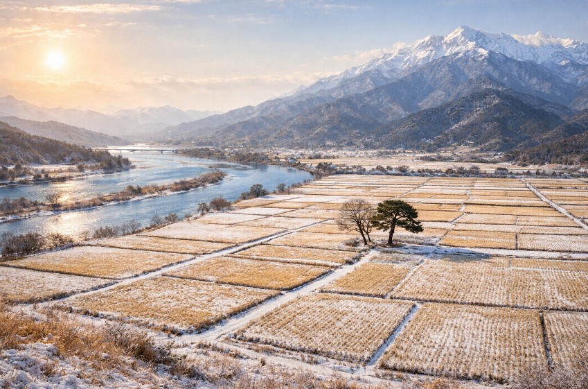 경남 하동 평사리들판 겨울 풍경 사진