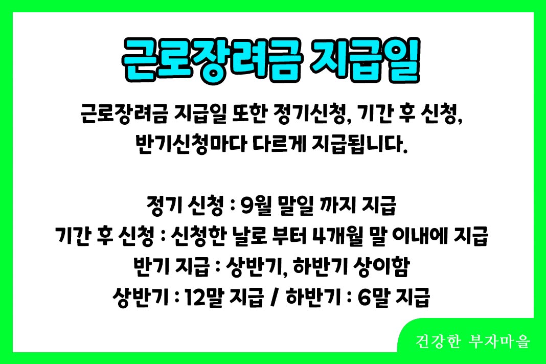 근로장려금 지급일 / 신청 방법에 따라 상이