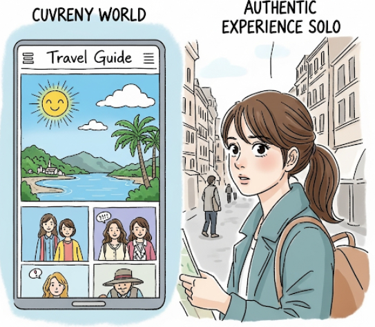 온라인 정보 vs 현실 상황차이를 경험하는 모습