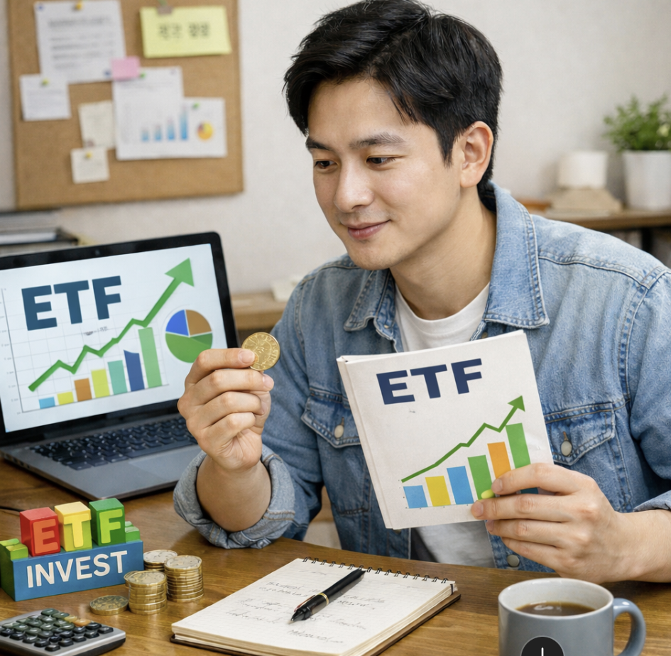 젊은 남성이 ETF투자공부하는모습