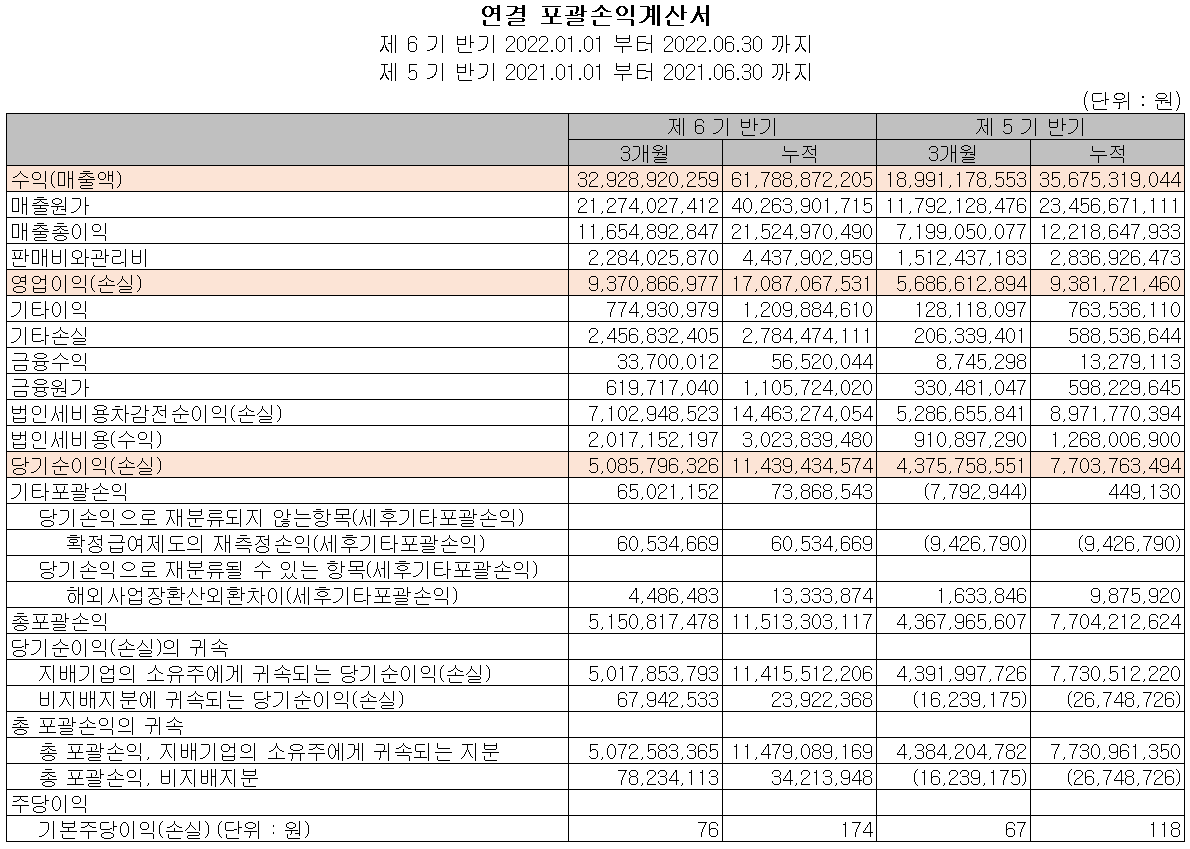 레이크머티리얼즈 - 손익계산서