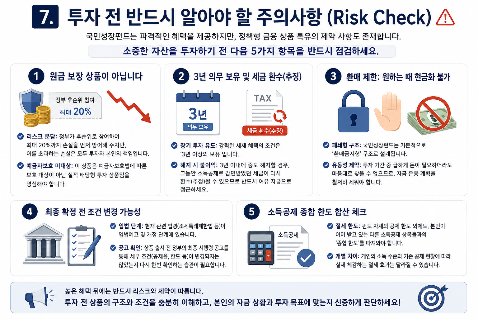 국민성장펀드 투자 주의사항 총정리 리스크 체크 원금보장 아님 3년 의무보유 환매 제한 세금 추징 조건 설명