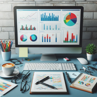 여러 데이터 차트와 스프레드시트를 보는 직장인.