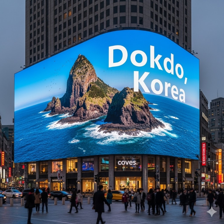 반크(VANK) 회원들의 사이버 외교 활동 모습이나, 해외 유명 도시에 걸린 독도 홍보 전광판 사진.