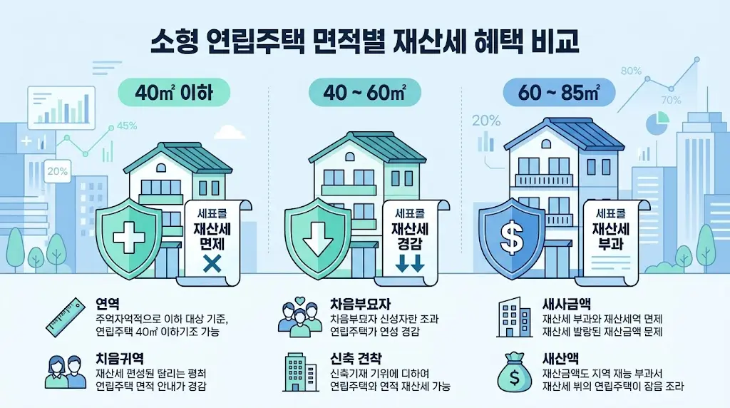 등록임대주택 전용면적별 재산세 면제와 경감 비교 이미지