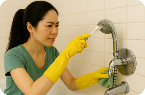 샤워기 구멍, 수도꼭지 주변