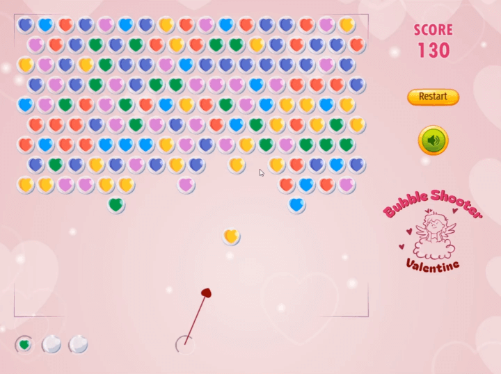 노란색-버블을-맞추기-위해-조준하고-발사하는-화면