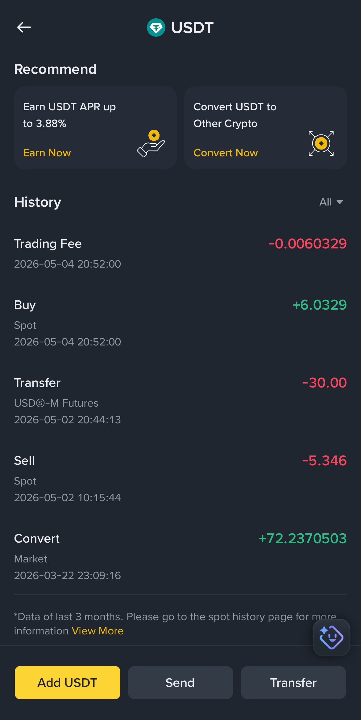 바이낸스 USDT 거래 내역 리포트: 2026년 5월 WLFI 코인 매수 및 매도 수익 실전 기록