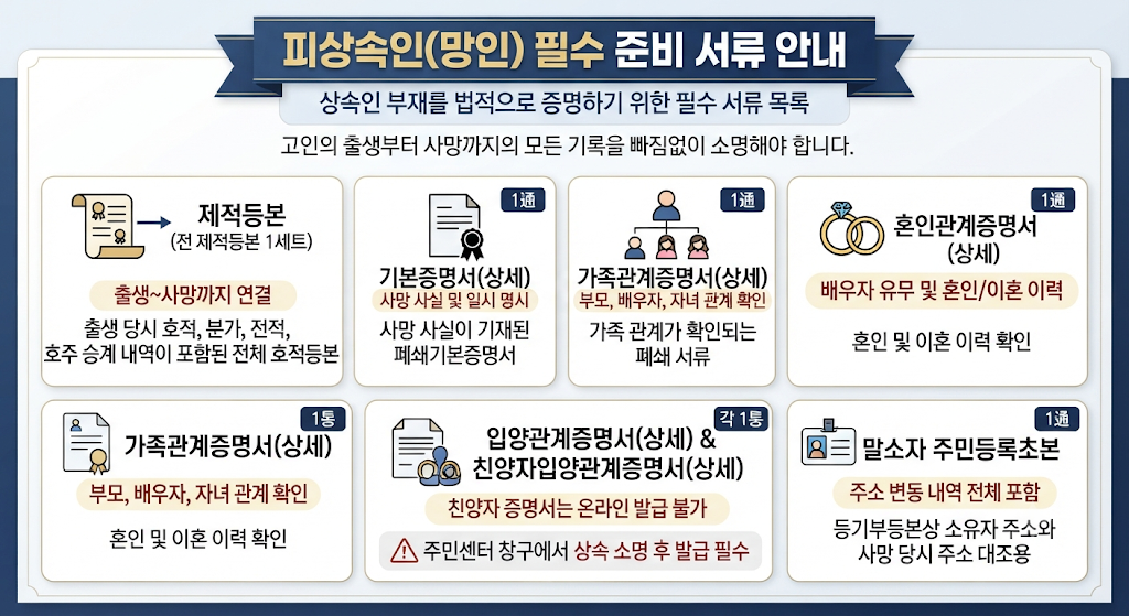피상속인(망인) 준비 서류