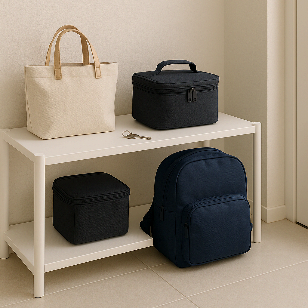 현관에 아침 준비물이 정리된 모습