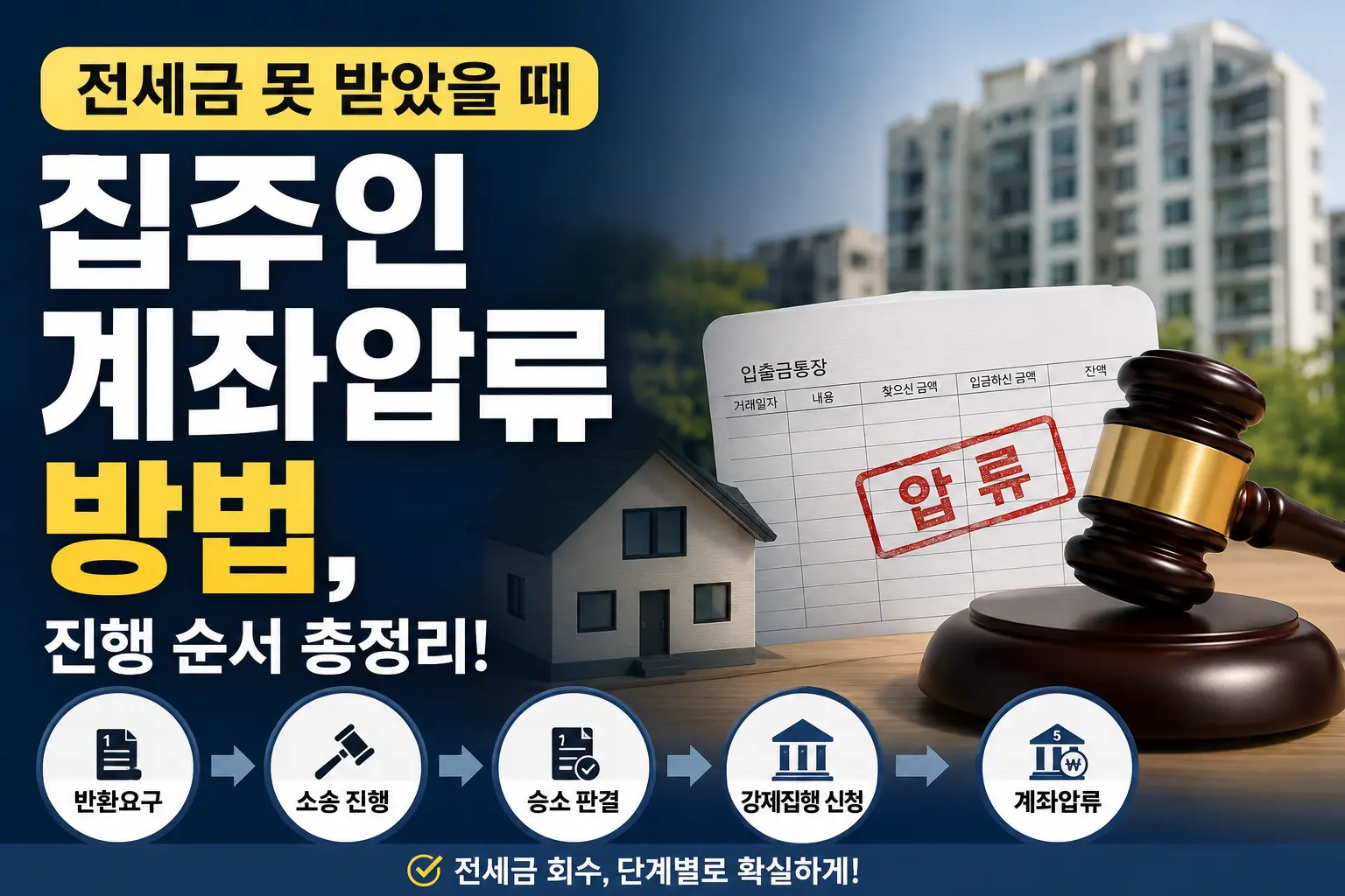 집주인 계좌압류 방법과 전세금 강제집행 진행 순서를 설명하는 썸네일 이미지