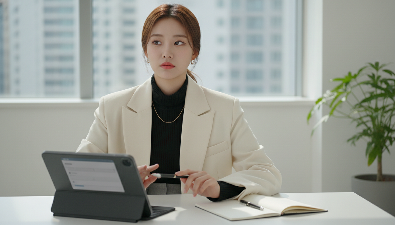 2026년 지방선거 투표/개표 사무원 신청서를 진지하게 작성하는 한국인 지원자