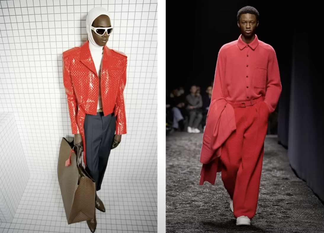 또 다른 컬러 트렌드인 레드 컬러를 활용한 코디의 모습이다.