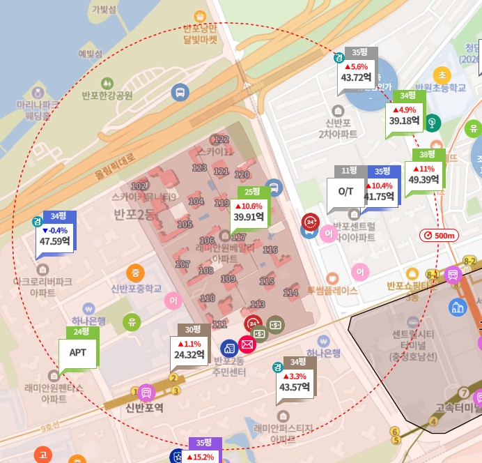 원베일리 아파트 지도분석