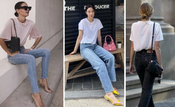 청바지와흰티셔츠-코디에-다양한느낌의백코디