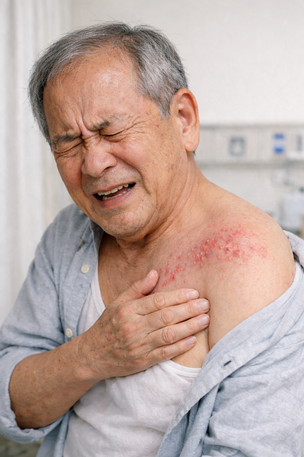 대상포진으로 아파하는 할아버지 모습
