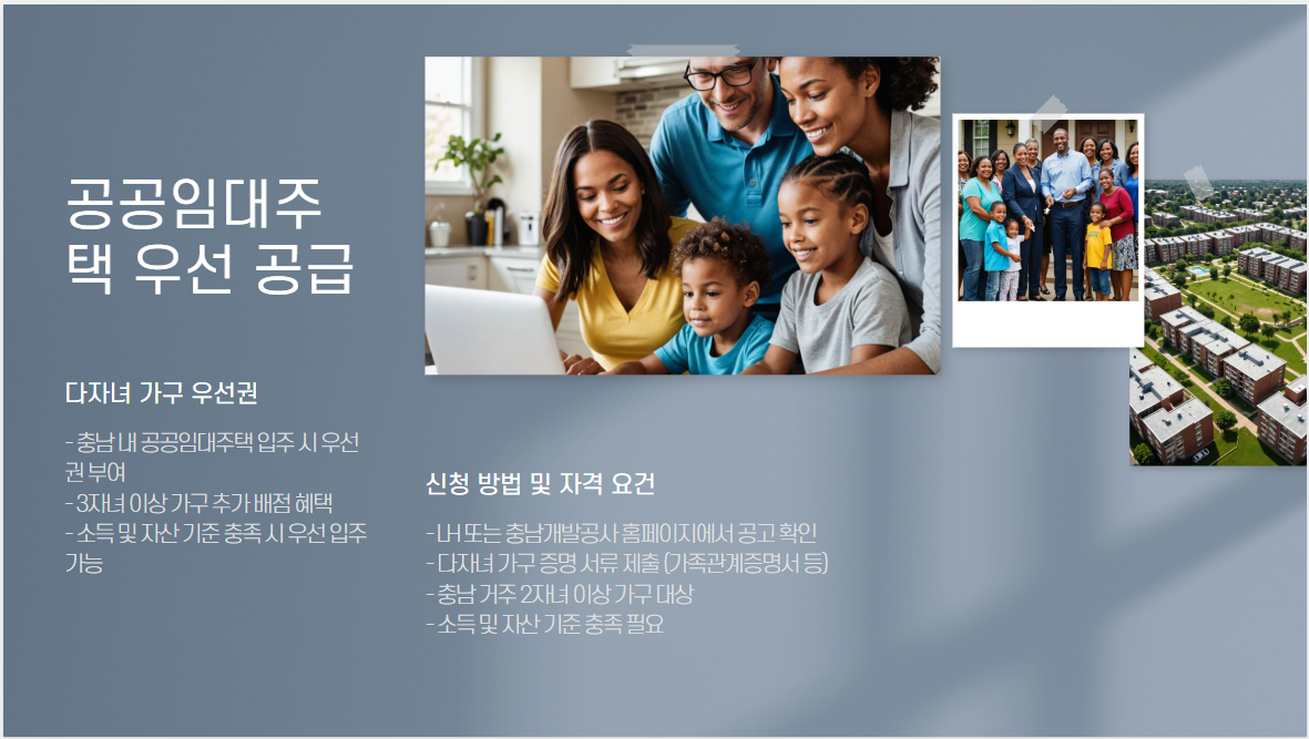 충청권 다자녀 지원 정책: 충청남도 주거 지원 상세 내용