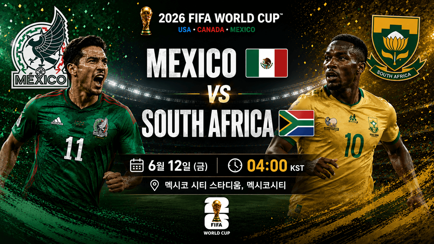 2026 FIFA 월드컵 멕시코 대 남아프리카공화국 경기 일정, 시간 및 멕시코시티 스타디움 경기장 안내